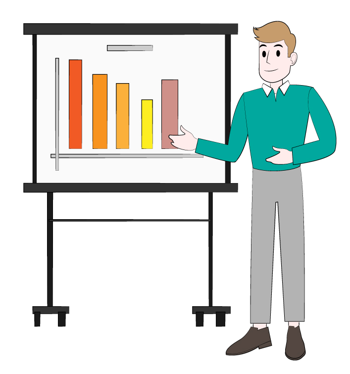 Drawing of a person presenting a graphic visualization of data