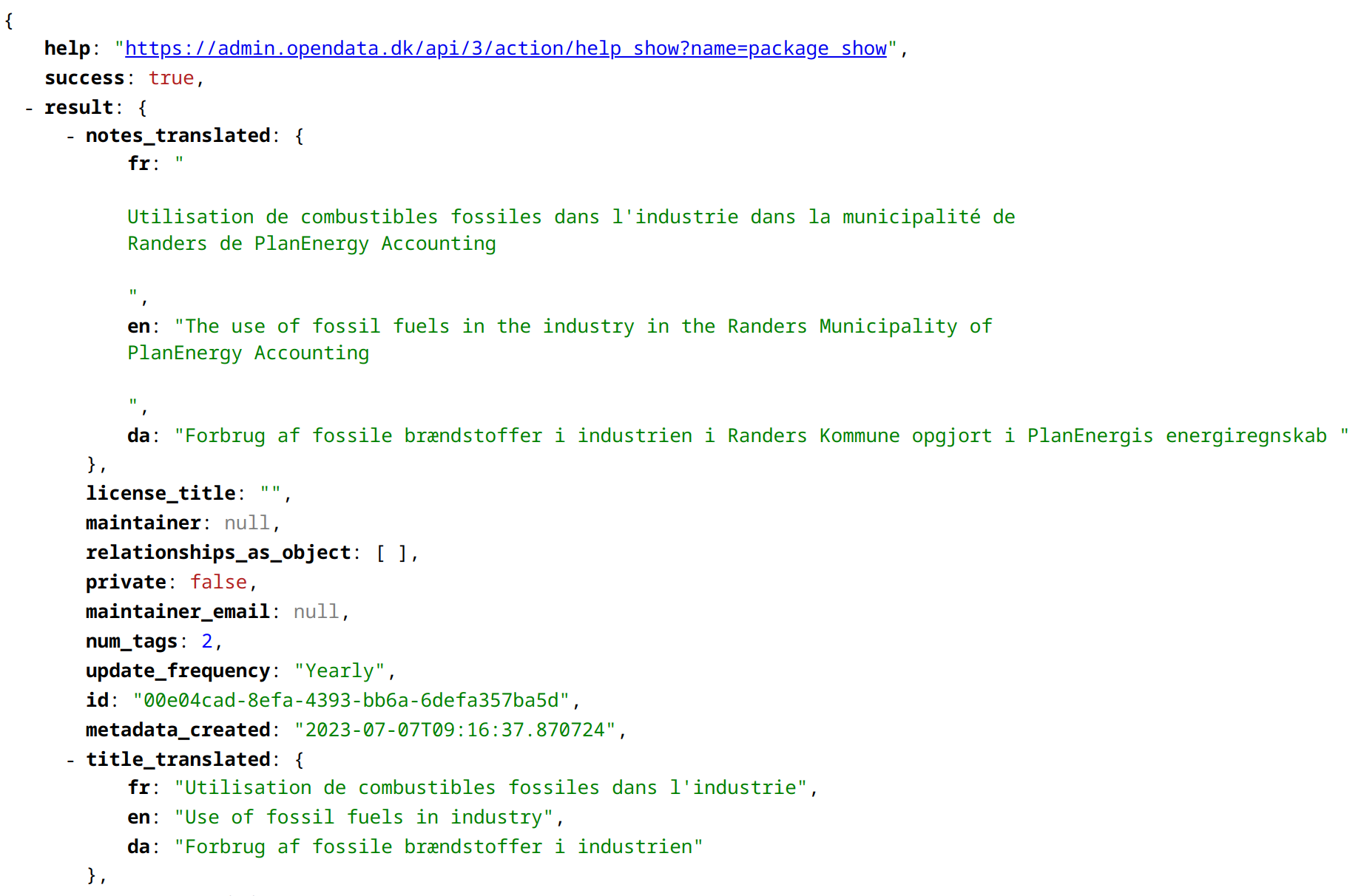 Dataset metadata with translation atributes