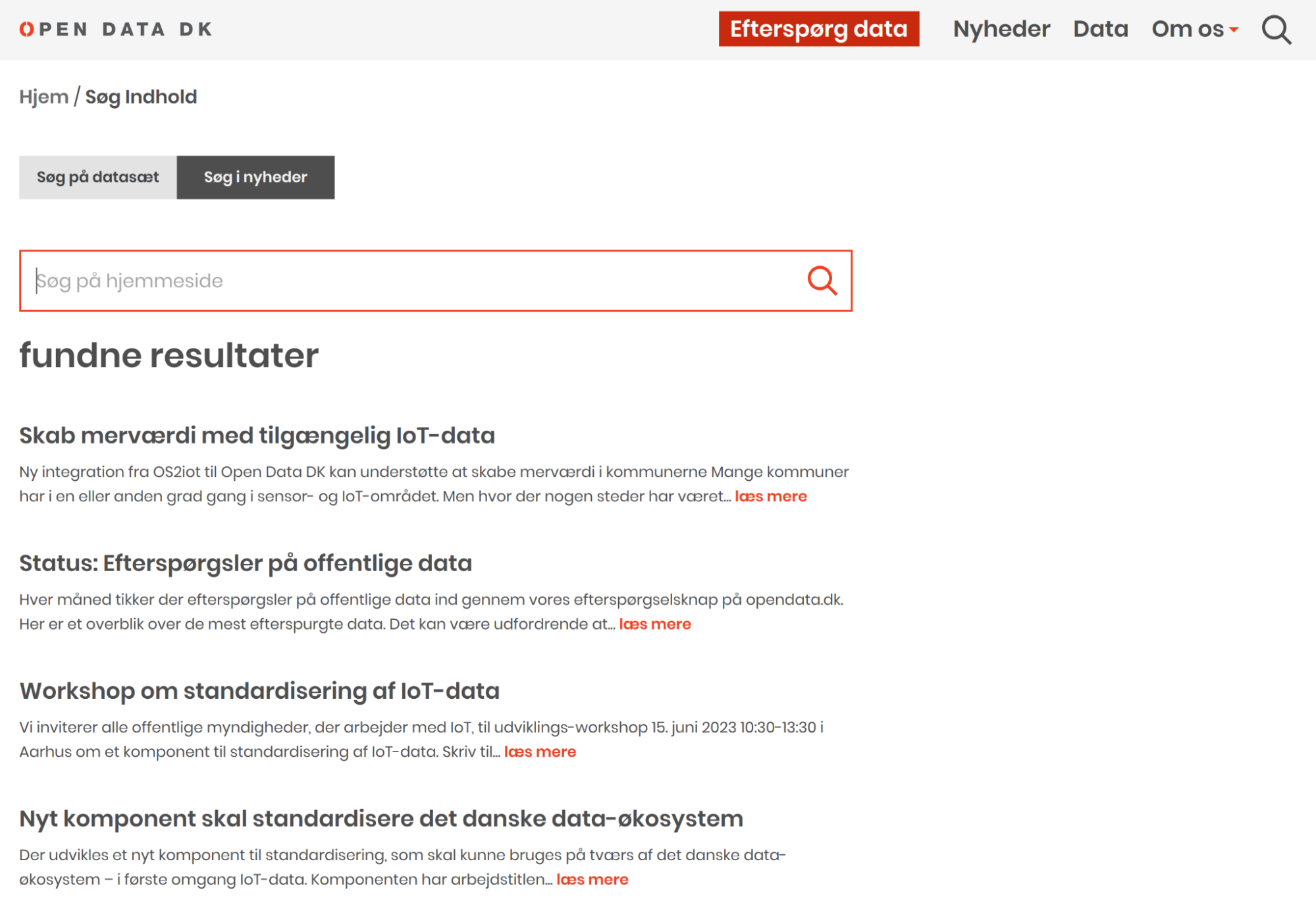 New search page in Danish